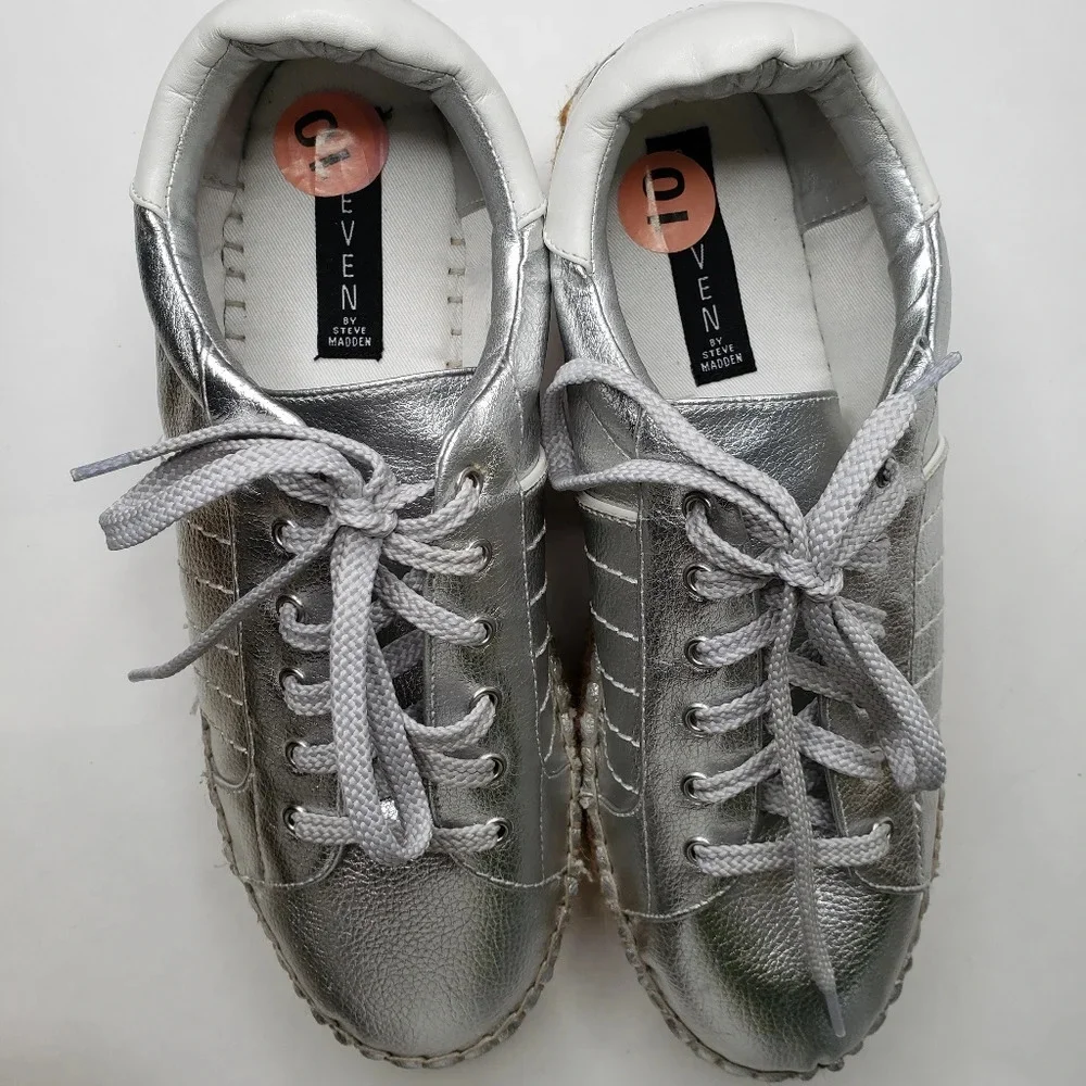 Steven By Steve Madden Womens Silver-Parade Espadrilles Flatform Shoes Sz 10B